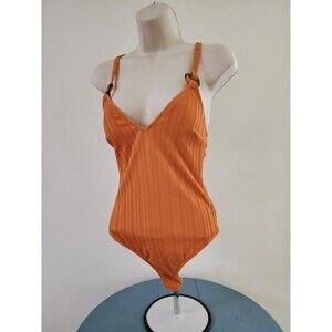 CUPSHE Womens Orange Ribbed Texture One Piece V Neck Swimsuit Size: M (NWT)